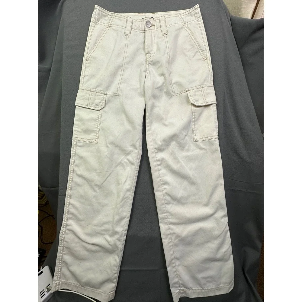 True Religion Cargo Pants Cream Relaxed Fit Utility women's Size 25 See pic 8-10